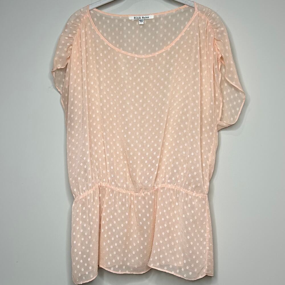 Black Rainn Peach Sheer Swiss Dot Shirt Size L Sleeveless